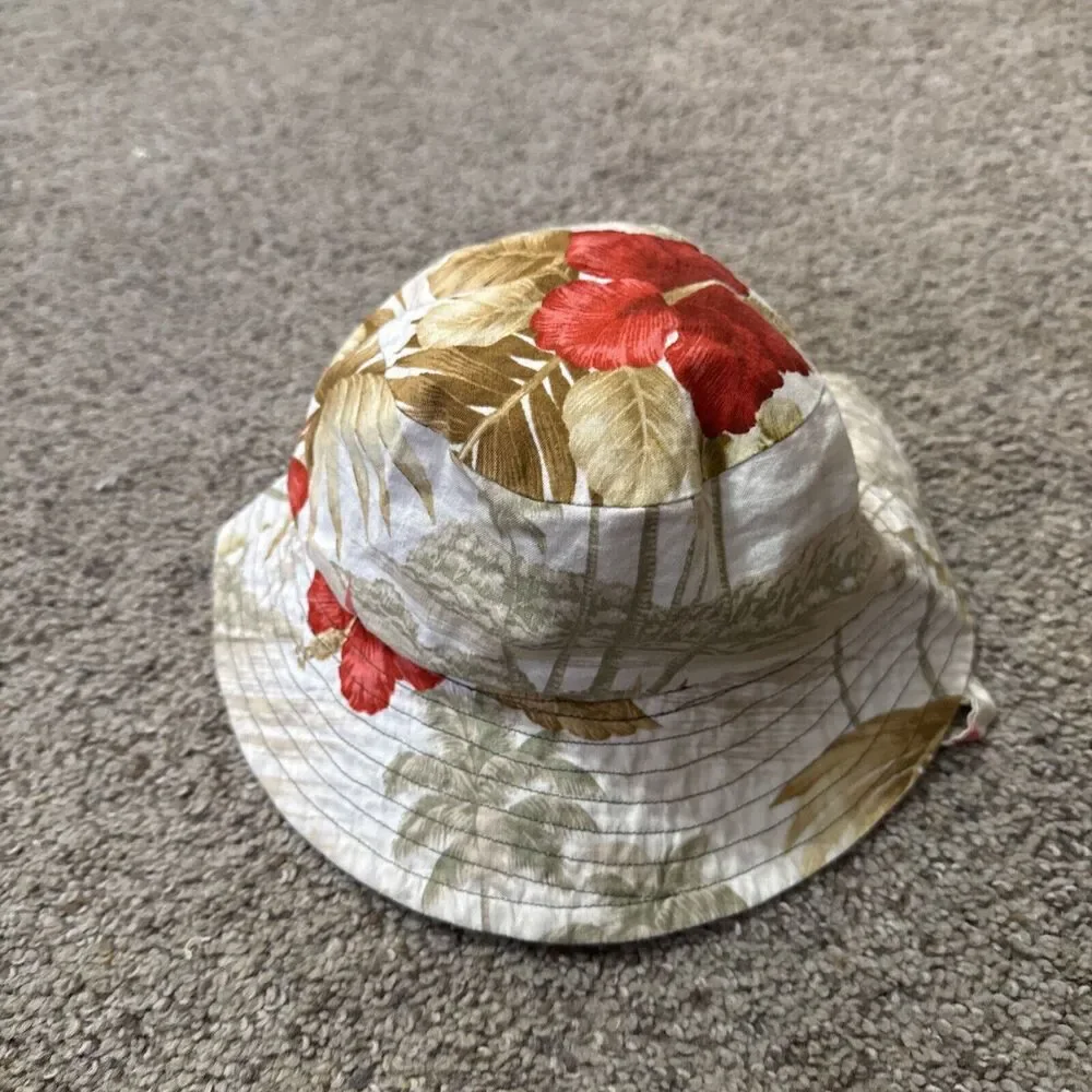 Baby Bucket Hat Cap Bonnet with Chin Strap Hawaiian Floral Aloha‎ reversible